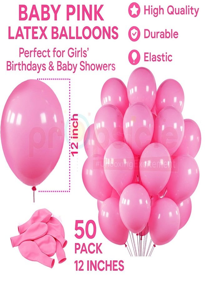 بروبسيكل بالونات وردية معدنية من اللاتكس لتزيين الحفلات، مقاس 12 بوصة، مثالية لتزيين حفلات أعياد ميلاد البنات، وحفلات استقبال المولود، وحفلات استقبال المولود الجديد، وأقواس البالونات للترحيب بالمولود الجديد - عبوة من 50 بالونًا - Image 2